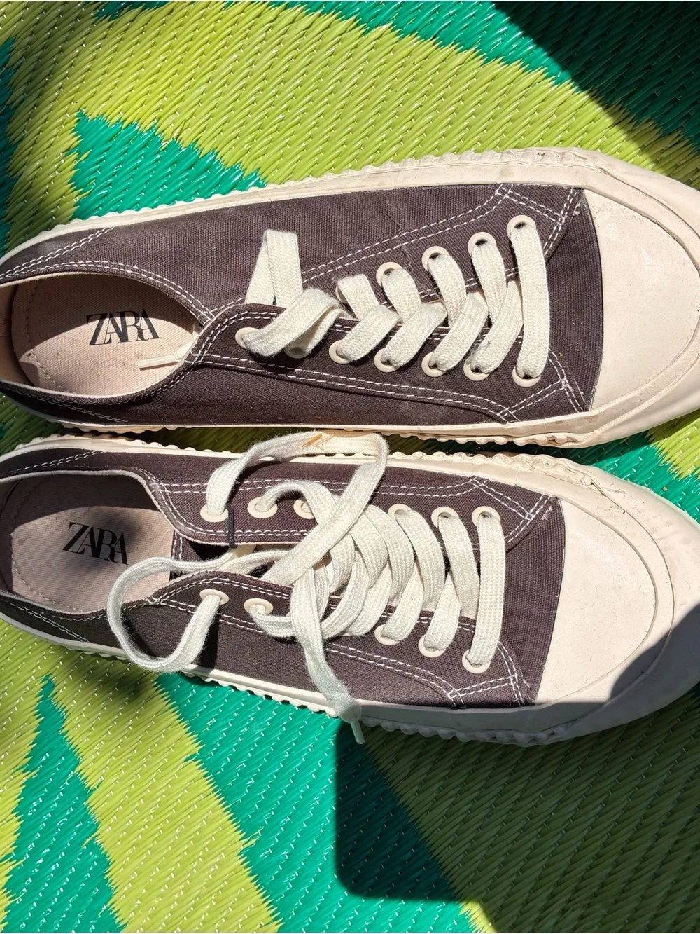 ZARA Brown and White Low-Top Canvas Sneakers Euro 42
